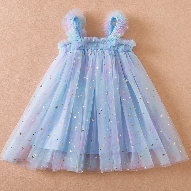 Verão novo vestido de manga voadora para meninas crianças arco morango bordado malha vestido de princesa vestido de bebê menina para 1-5 anos