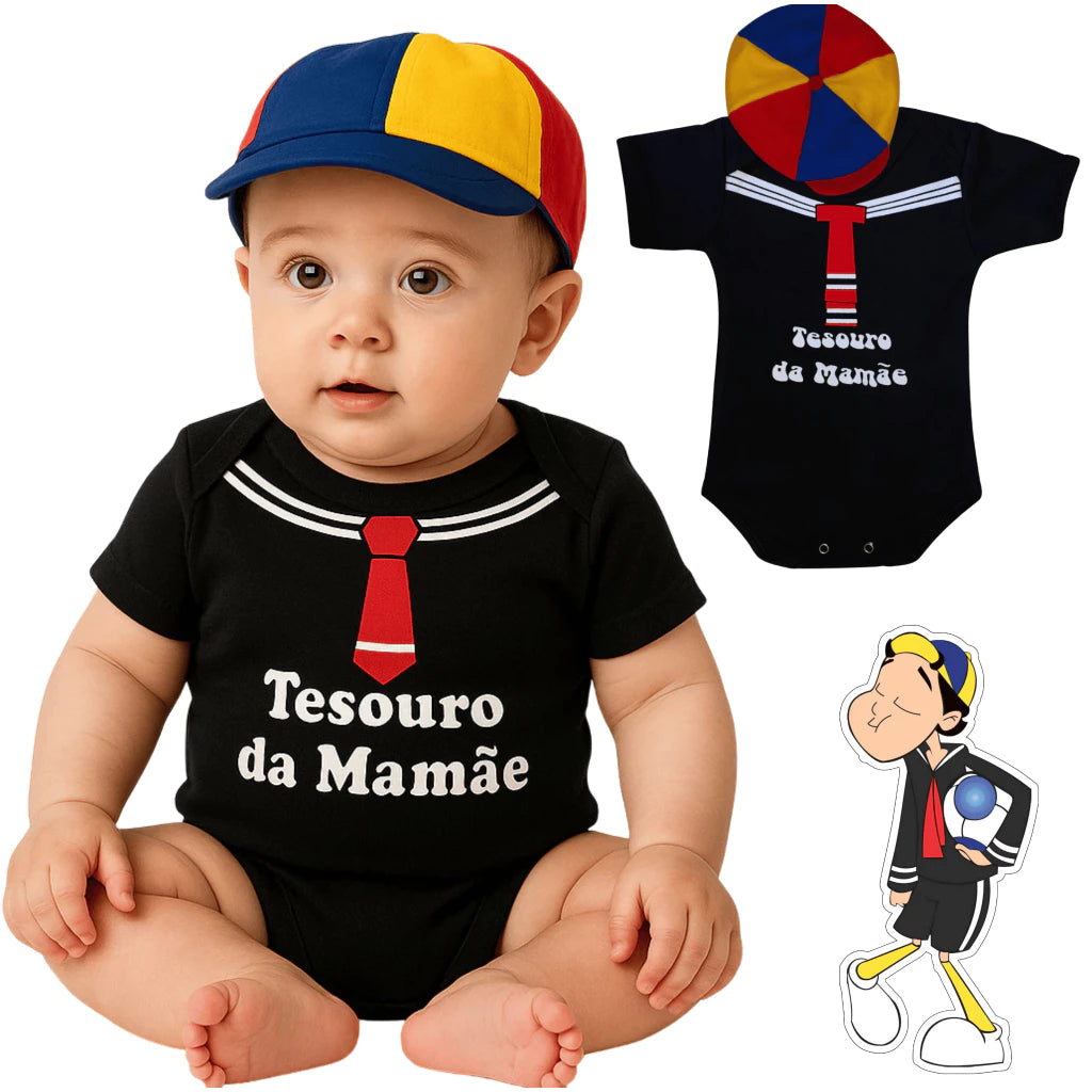 Body Bebê Mesversário com Touca 100% Algodão – Kit 2 Peças Temático Kiko