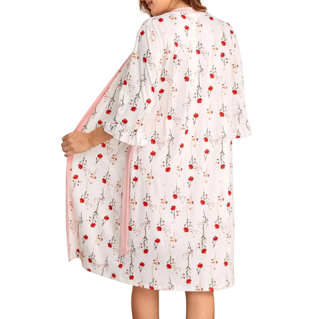 Camisola Floral com Robe para Gestante - Ama Mamma