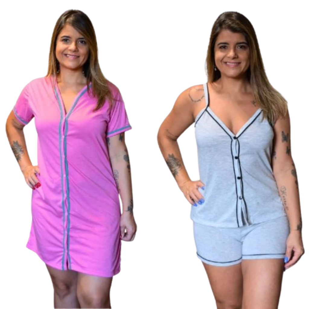 Conjunto de 2 Pijamas Amamentação Americano Luxo - Ama Mamma