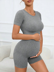 Feminino maternidade 2 peças sem costura manga curta colheita superior legging define treino casual