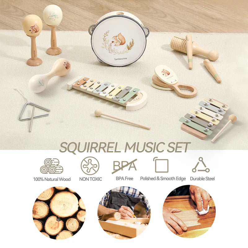 Montessori brinquedo de madeira multicolorido xilofone sino contas tambor coluna instrumento musical brinquedo criança educacional instrumento musical presente