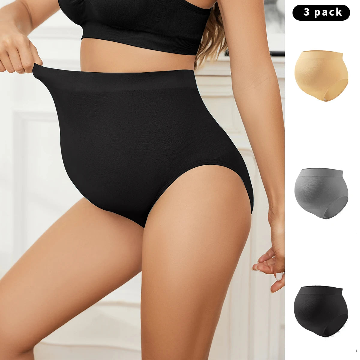 3 pçs nova roupa interior de cintura alta respirável e confortável para mulheres grávidas sem costura e apertadas