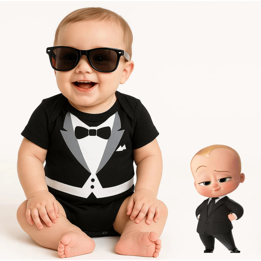 Body Bebê Mesversário com Óculos 100% Algodão – Kit 2 Peças Temático Chefinho